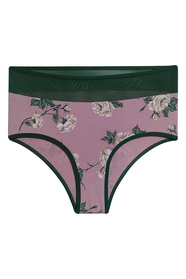 Buy High Waist Floral Print Hipster Panty with Mesh Waist in Pink ...