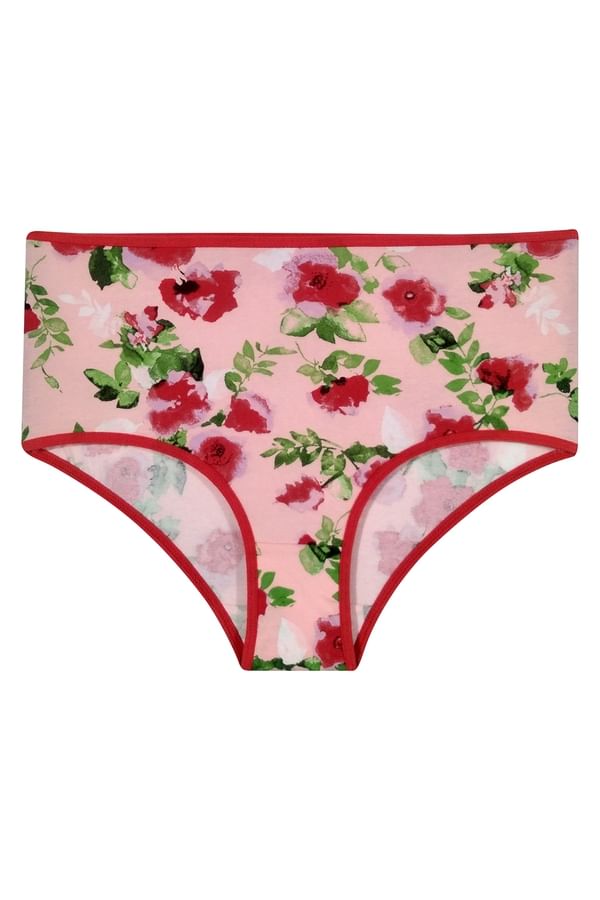 Buy High Waist Floral Print Hipster Panty in Baby Pink Cotton Online