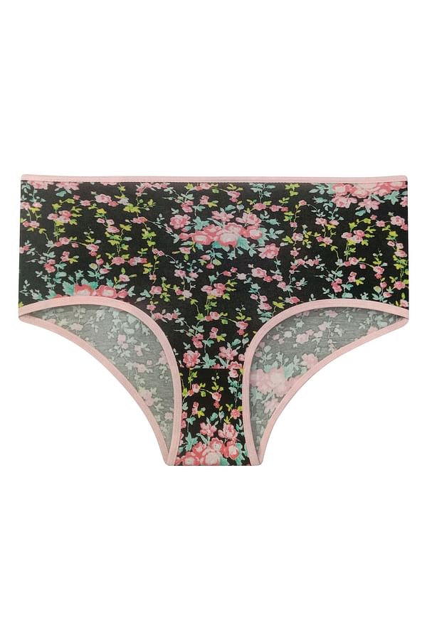 Buy High Waist Floral Print Hipster Panty in Black - Cotton Online ...