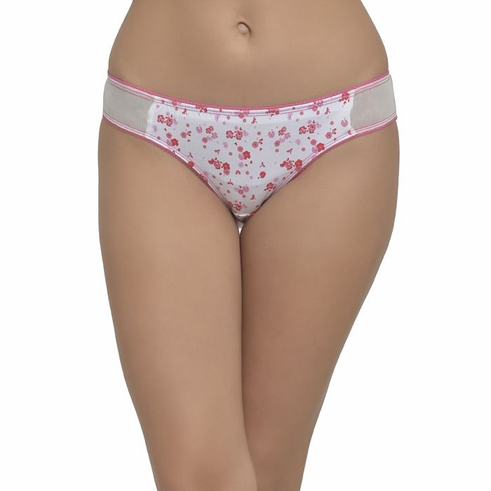 

Clovia Low Waist Floral Print Bikini Panty with Powernet Panels with Matching BR1594R22 - PN2789R22, Light pink
