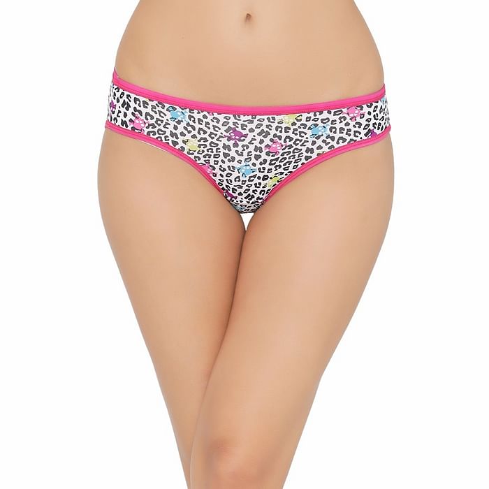 

Clovia Low Waist Animal Print Bikini Panty in White - PN2810R14, Pink