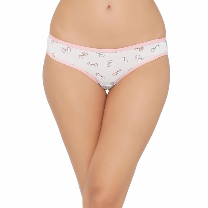 

Clovia Low Waist Bow Print Bikini Panty in White - PN2810R18