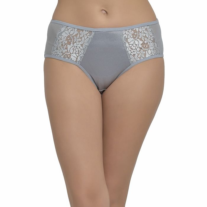 

Clovia Mid Waist Hipster Panty with Lace Panels in Grey - PN2863P05, Dark grey