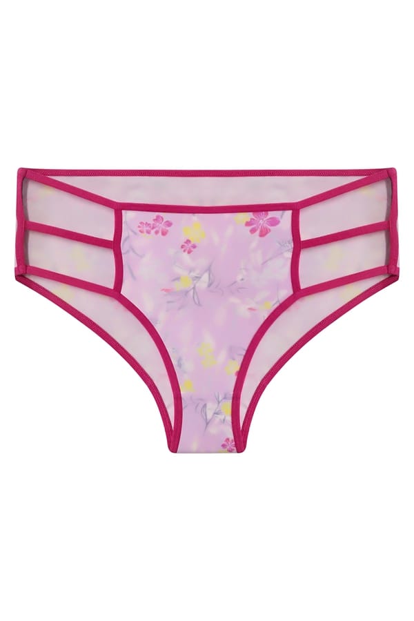 Buy Mid Waist Floral Print Hipster Panty with Cage Sides in Lavender