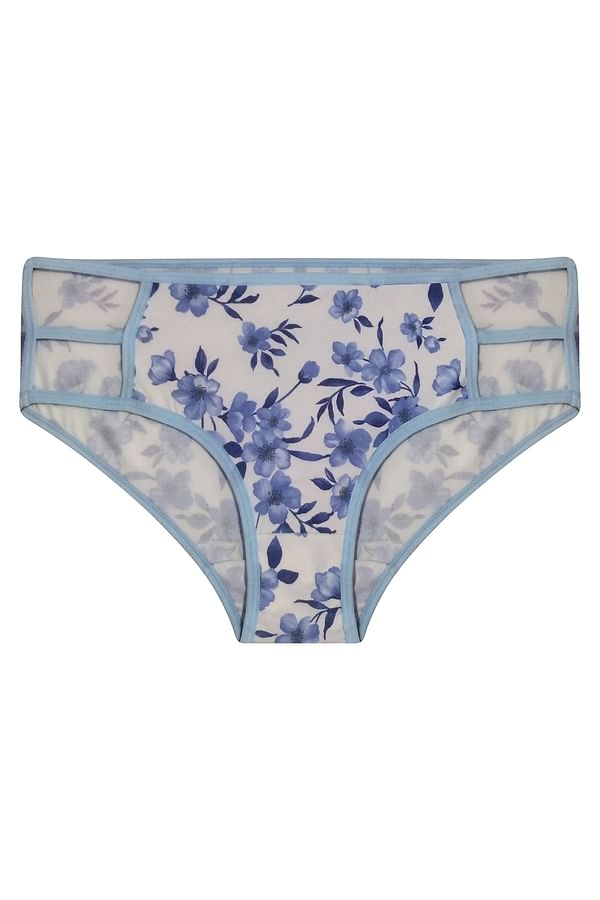 Buy Mid Waist Floral Print Hipster Panty With Cage Sides In White Cotton Online India Best 0911