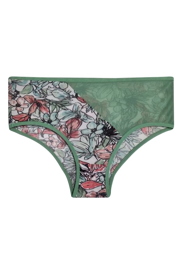 Buy Mid Waist Floral Print Hipster Panty in Green Cotton Online India
