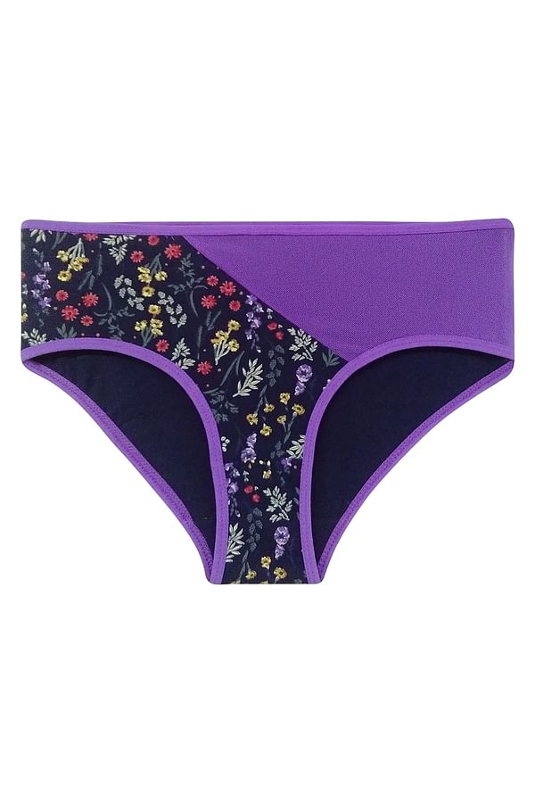 Buy Mid Waist Floral Print Hipster Panty With Mesh Panel In Black Cotton Online India Best 4365