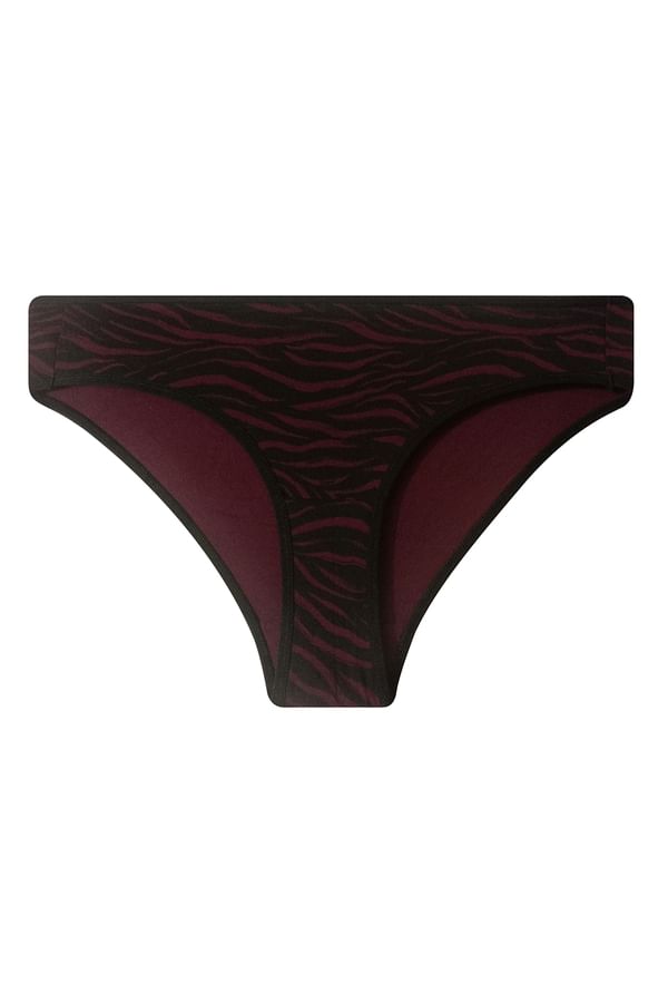 Buy Mid Waist Zebra Print Bikini Panty in Maroon Cotton Online India