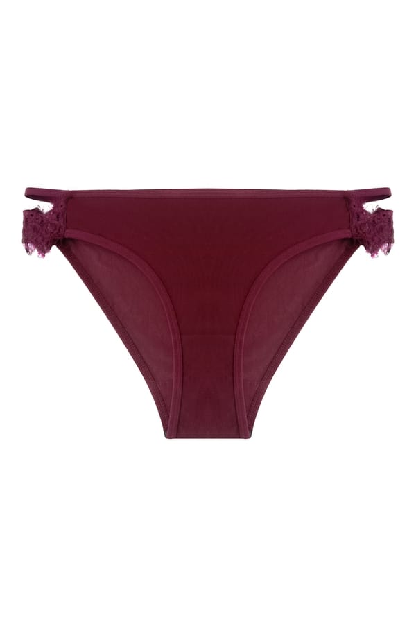 Buy Low Waist Bikini Panty in Maroon with Cage Detailing Lace Online
