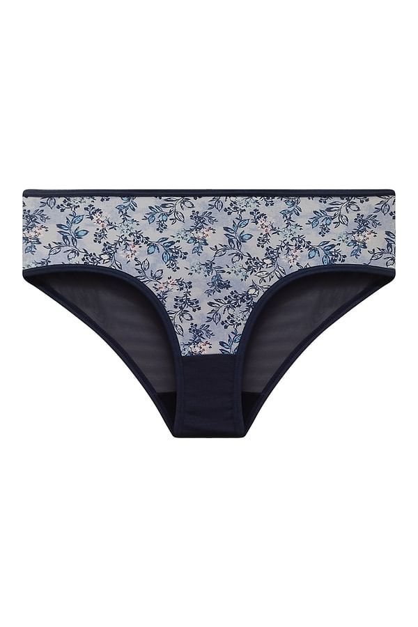 Buy Mid Waist Floral Print Hipster Panty In Sky Blue With Sheer Back Online India Best Prices 7478