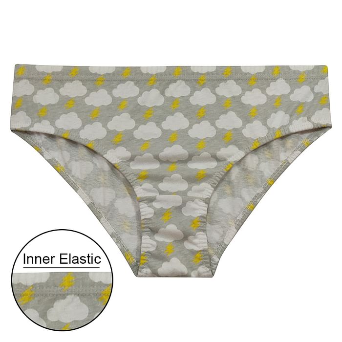 

Clovia Cotton Mid Waist Printed Hipster Panty with Inner Elastic - PN5015A01, Light grey