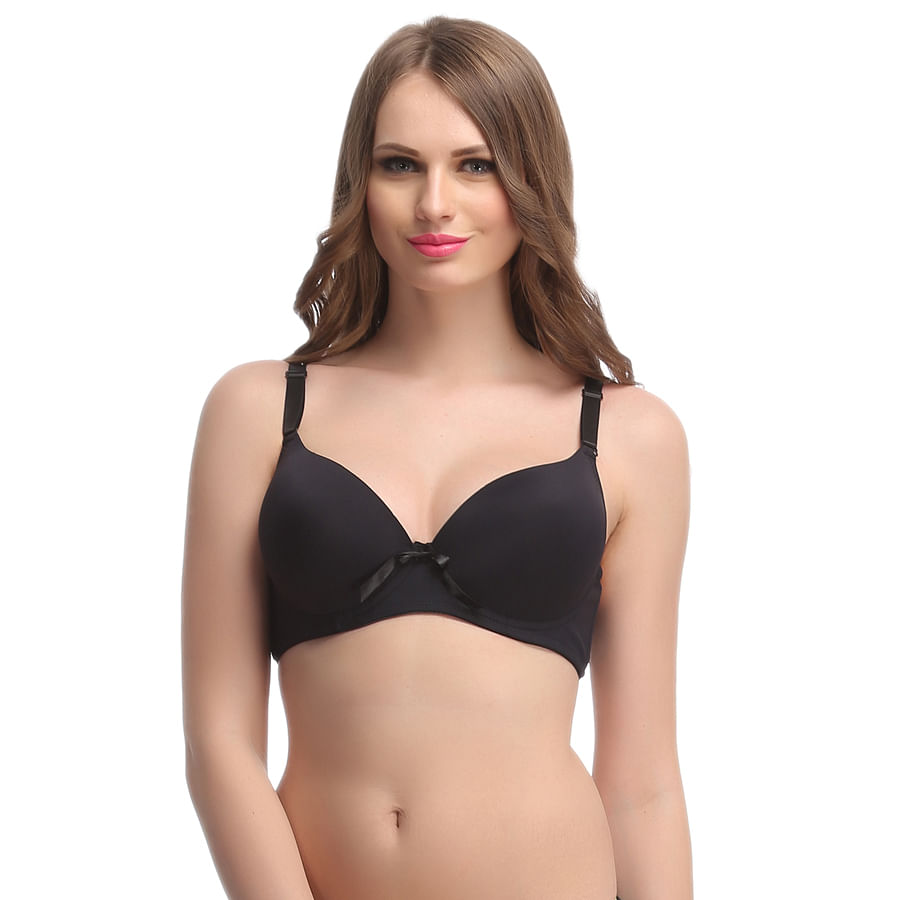 Push Up Bra In Black With Detachable Straps & Funky Design-CB08