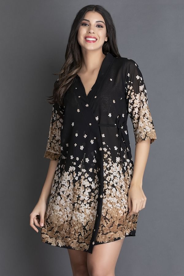 black floral robe