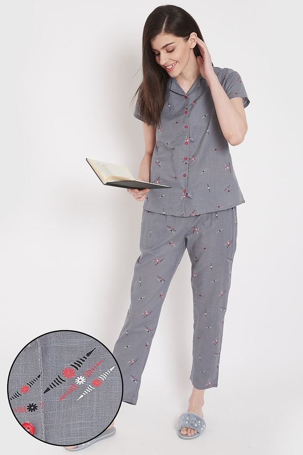[Size XL] Print Me Pretty Button Me Up Shirt & Pyjama in Grey