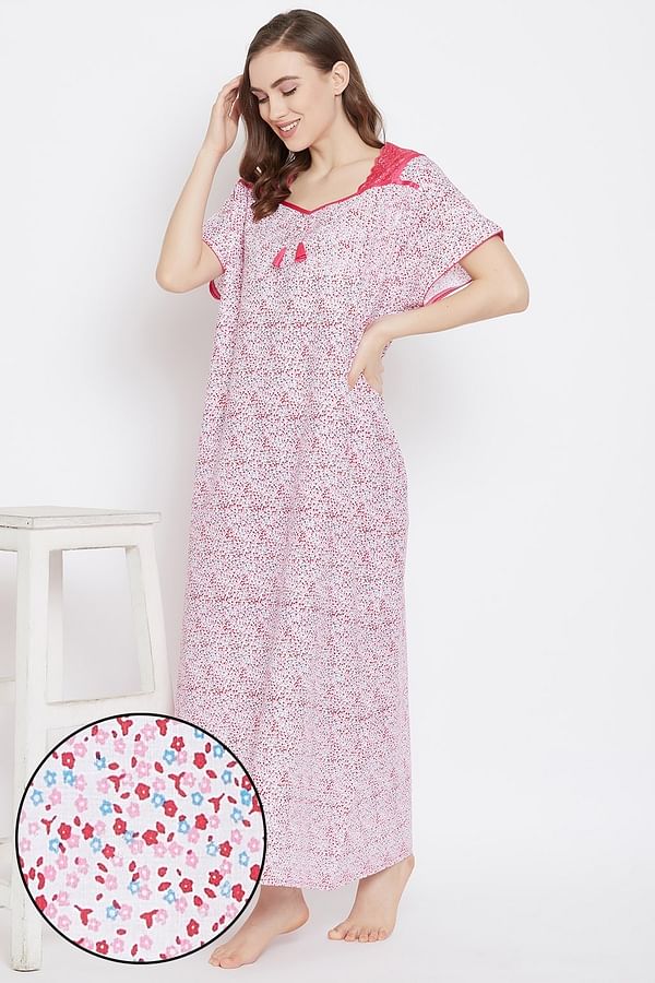 Buy Print Me Pretty Long Night Dress in Light Pink- 100% Cotton Online ...