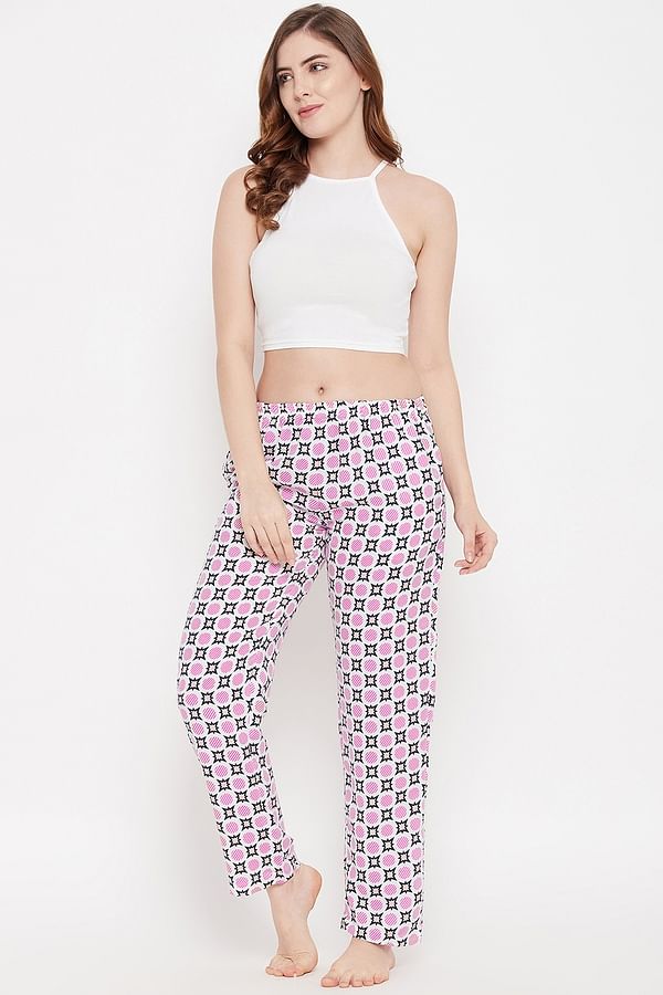 Clovia White Printed Cotton Lounge Pants