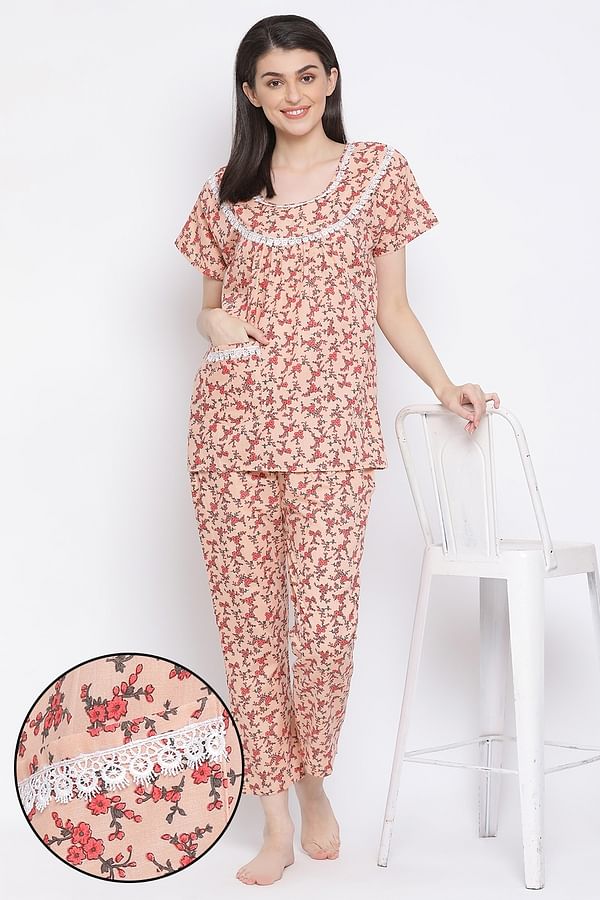 Buy Print Me Pretty Top & Pyjama in Peach Pink - 100% Cotton Online ...