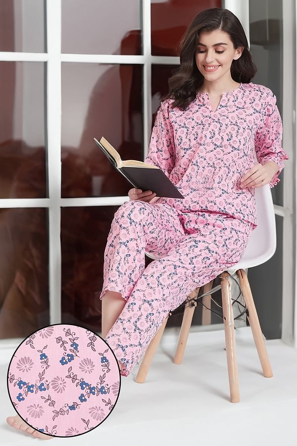 Buy Print Me Pretty Top & Pyjama in Pink- 100% Cotton Online India ...