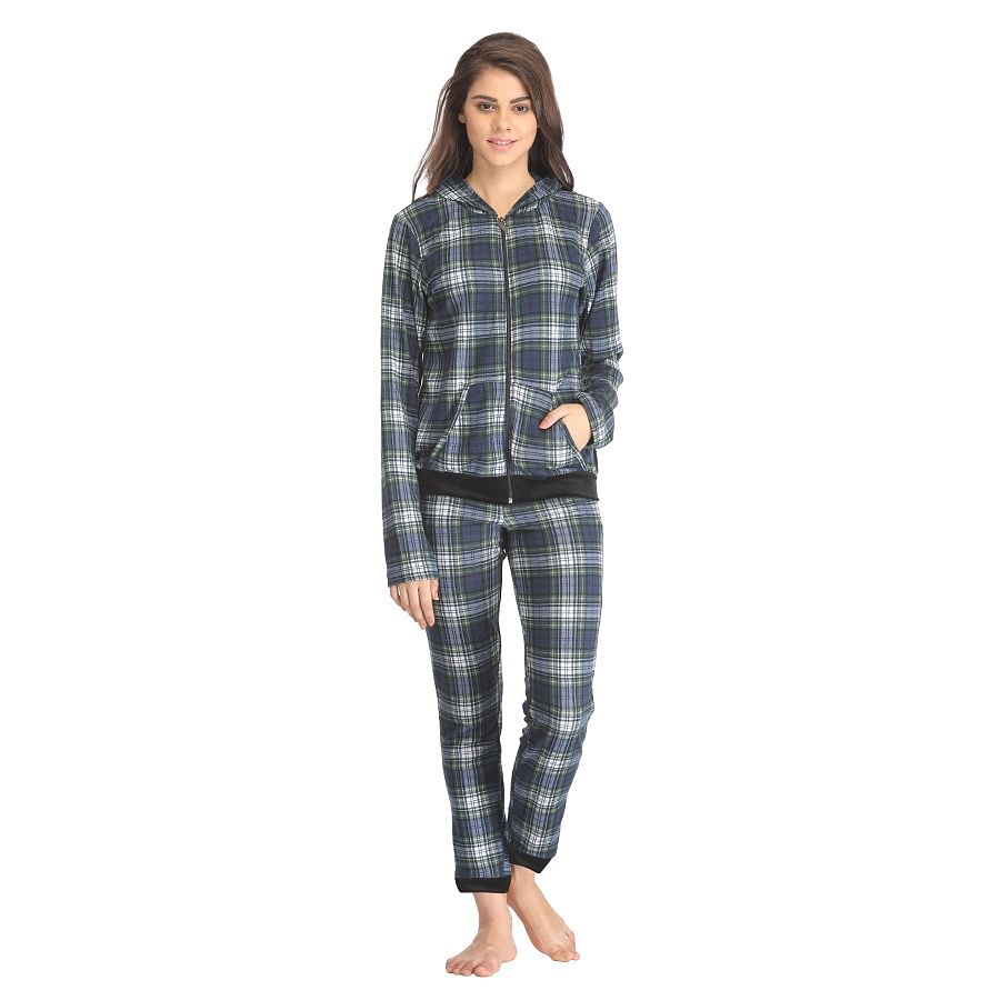 Buy Printed Full-Length Top & Pyjama Set with Hood - Green Online India ...