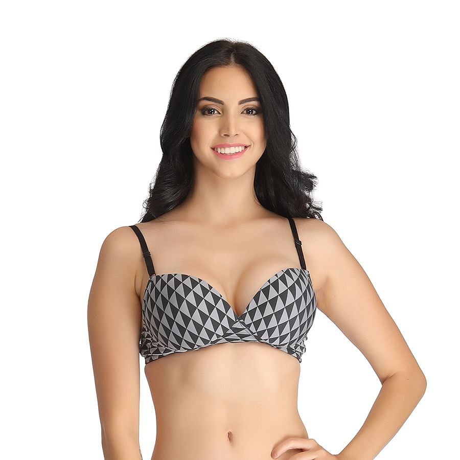 Buy Printed Non-Wired Balconette Push-up Bra - Black Online India, Best  Prices, COD - Clovia - BR0786P13