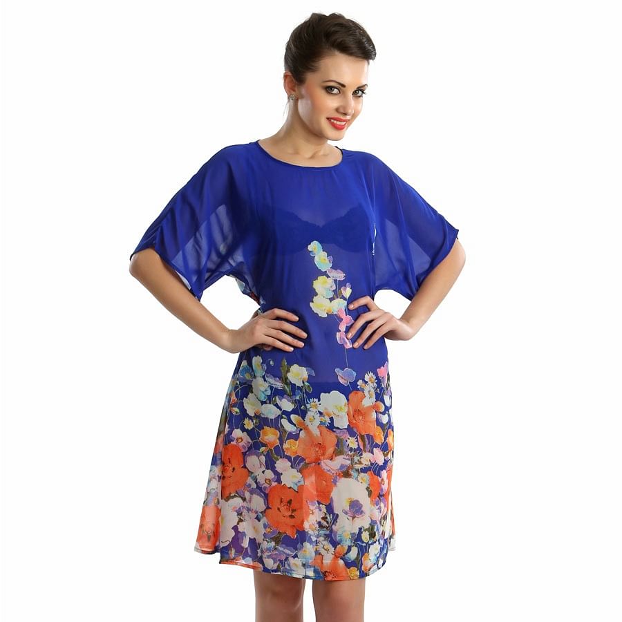 Printed Slip In Royal Blue, Online Lingerie Shopping: Clovia