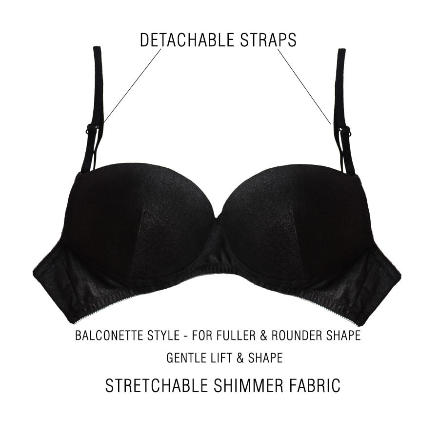 Buy Push Up Demi Cup Bra With Detachable Straps Black