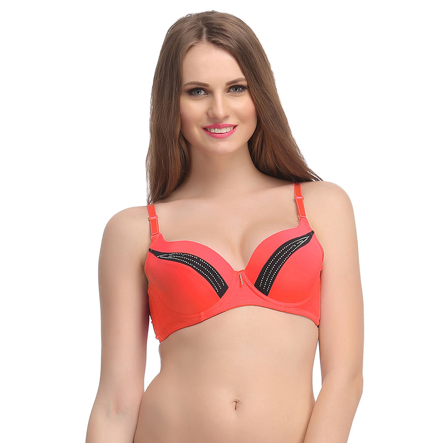 Buy Push Up Bra In Orange With Detachable Straps And Panelled Cups Online India Best Prices Cod 