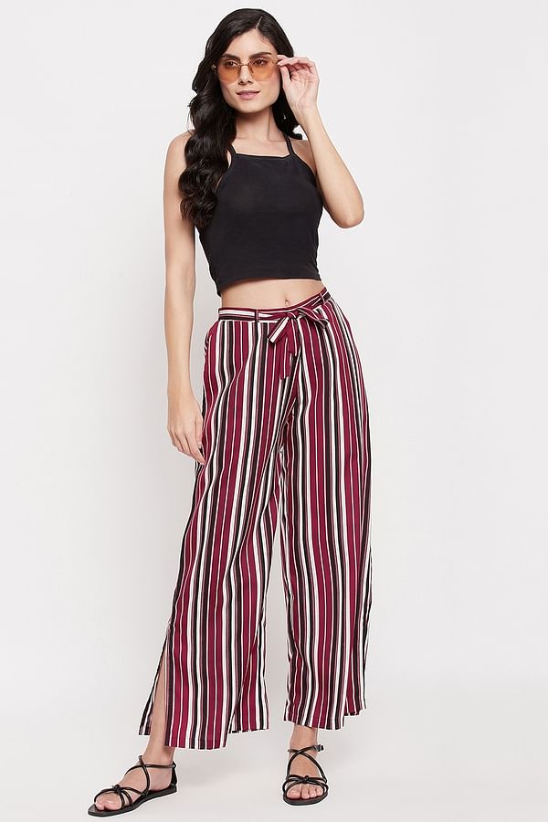Buy Sassy Stripes Flared Pants in Maroon - Crepe Online India, Best ...