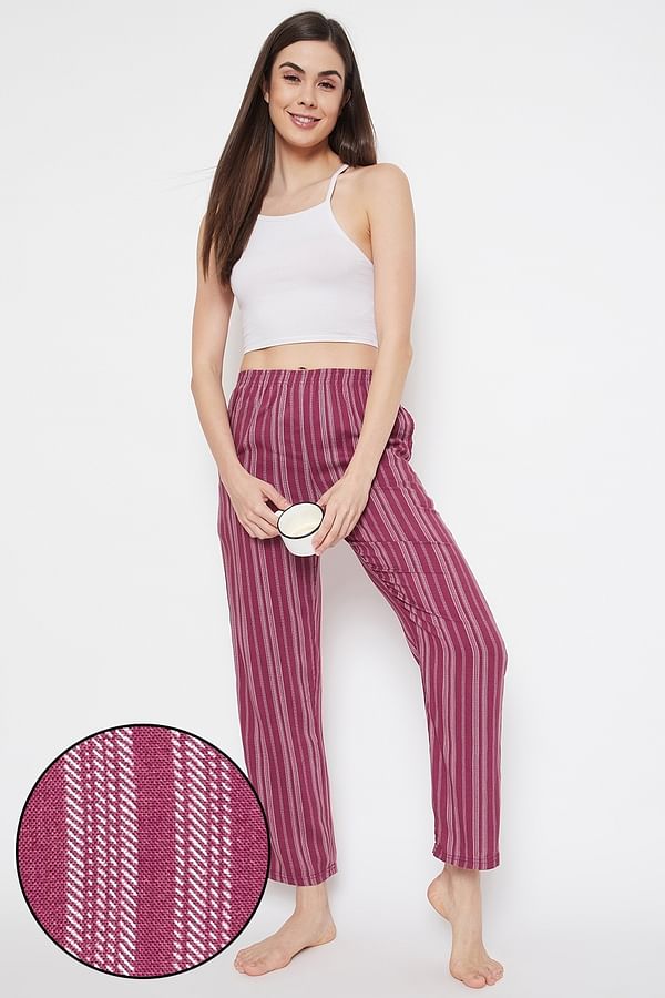 Buy Sassy Stripes Pyjama in Dark Pink - Rayon Online India, Best Prices ...