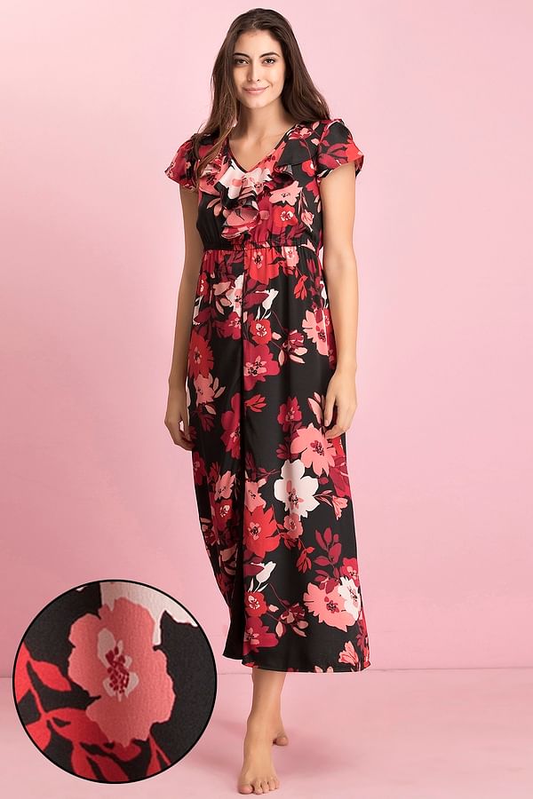 Buy Satin Floral Print Long Nighty Online India, Best Prices, COD ...