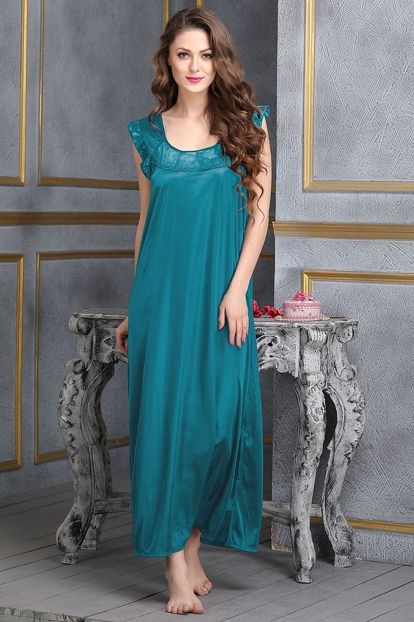 Buy Satin Night Dress In Retro Green Online India, Best