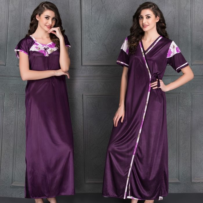 

Clovia Satin Nighty & Robe - NSC423C12, Lavender