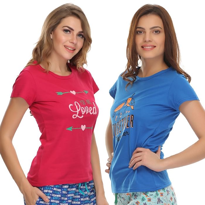 

Clovia Set of 2 Cotton Graphic T-shirts - LTCO70P21