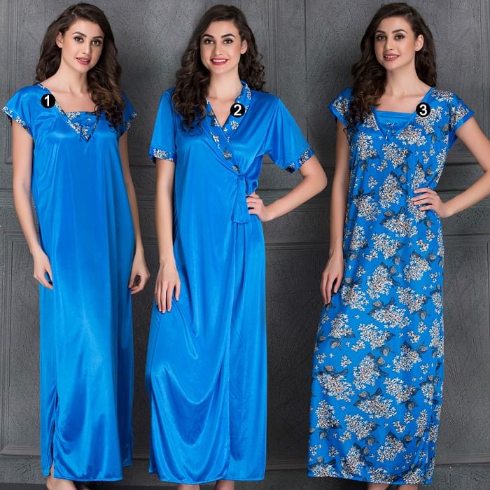 

Clovia Set of 2 Nighties & 1 Robe - NSC004C08, Navy