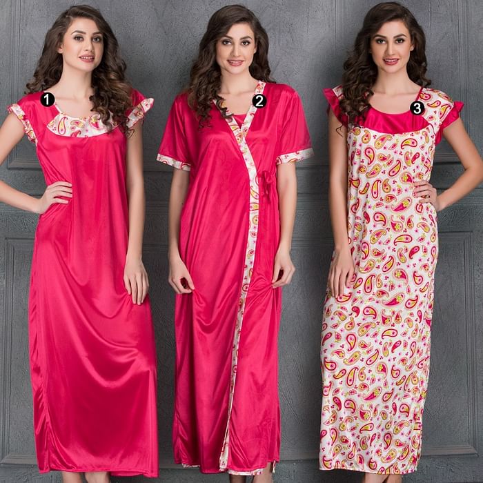 

Clovia Set of 2 Nighties & 1 Robe - NSC005C15, Purple
