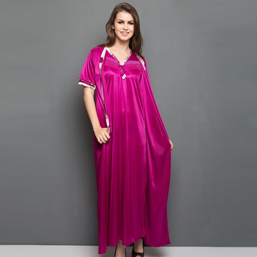 2 Pcs Satin Nightwear In Wine - Robe, Nightie, Nightwear :: All ...