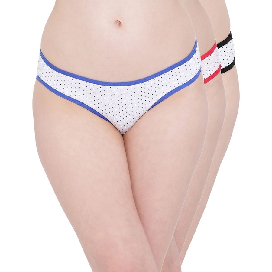Buy Set of 3 Cotton Low Waist Polka Print Bikini Panties Online India, Best Prices, COD Clovia