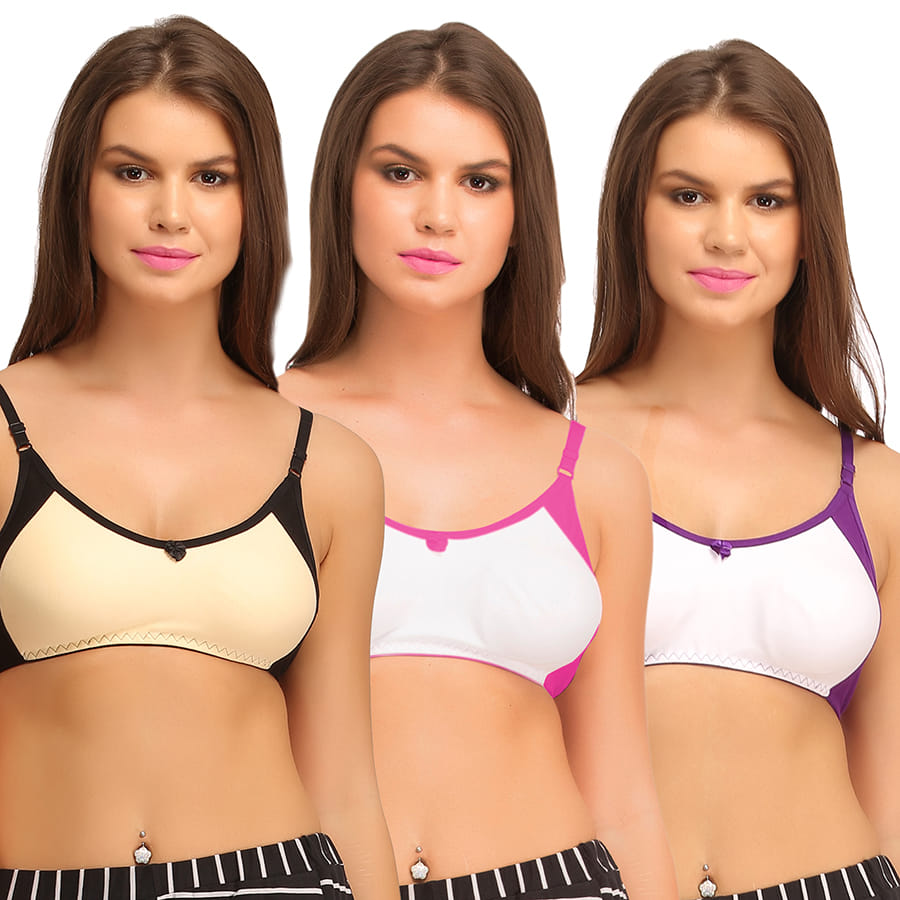 Buy Set Of 3 Two Toned Cotton Rich Full Cup Bra Online India, Best