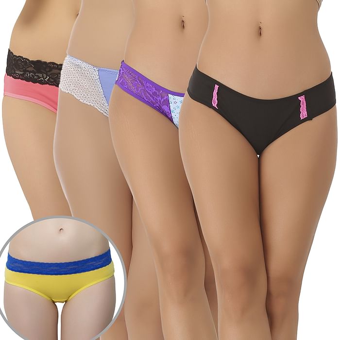 

Clovia Set Of 5 Panties In Multicolour - PNC622P13, Black