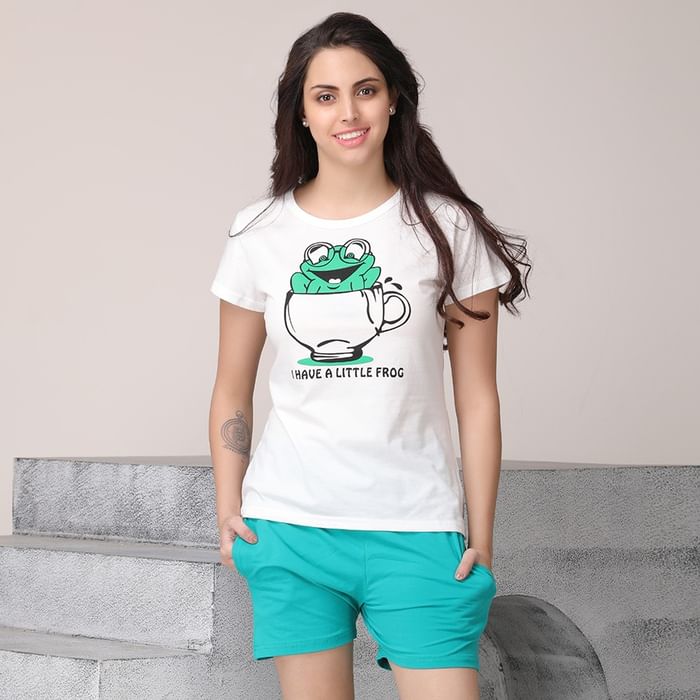 

Clovia Set of Printed Top & Shorts - LSC530P17, Dark green