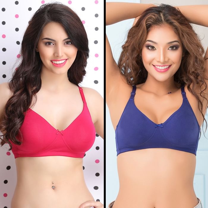 

Clovia Set of Two Cotton Non-Padded Non-Wired Multiway T-Shirt Bra - BRC841R08, Navy