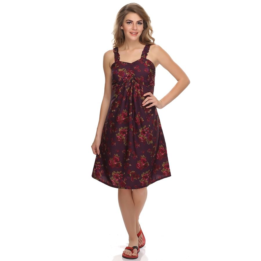 Buy Beach Dress With Floral Pints In Grape Wine Online India, Best ...