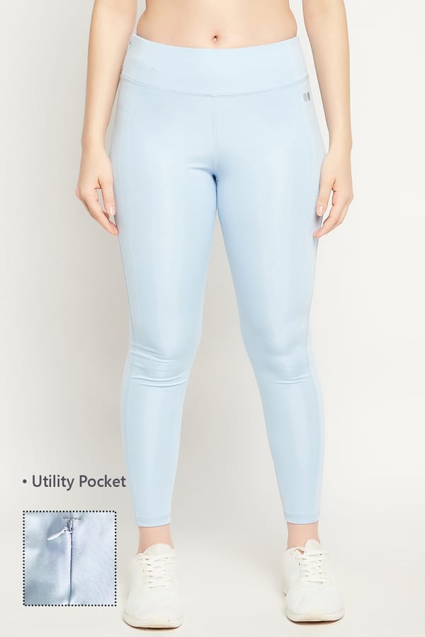 Blue Solid Cotton Lyrca Ankle Length Tights