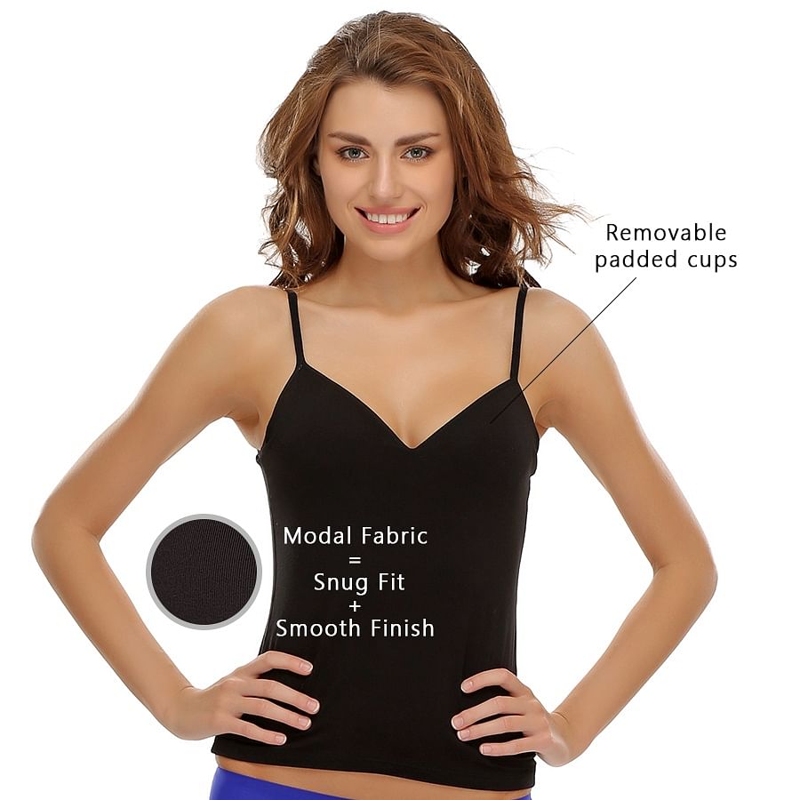 Fashion (Black)Ladies Camisole Knitted Crop Tops Slim Fit Stretch Push Up  Bra With Chest Pads Short Tube Top V-Neck Tops Bralette Hot Sale WEF