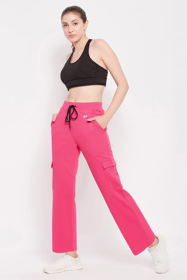 Buy Straight Fit Active Cargo Pants in Pink with Pockets Online India