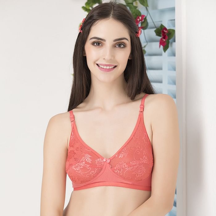 

Clovia Non-padded Bra With Lace Cups In Reddish Pink - BR0208Q23