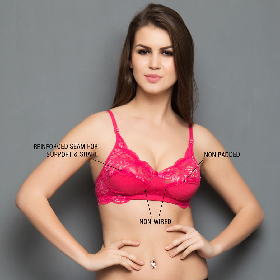 Cotton Rich Non-padded Bra With Lace In Hot Pink, Bras :: All Bras Online  Lingerie Shopping: Clovia