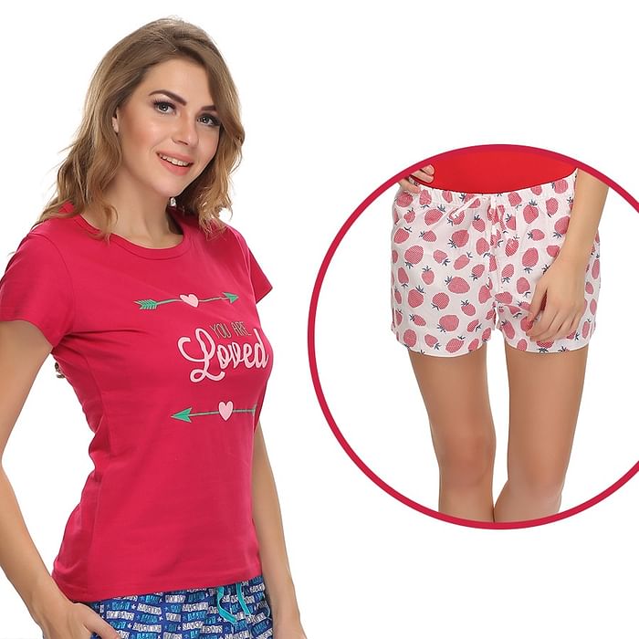 

Clovia 2Pc Set T-Shirt In Purple With Short - LTC010P12, Lavender