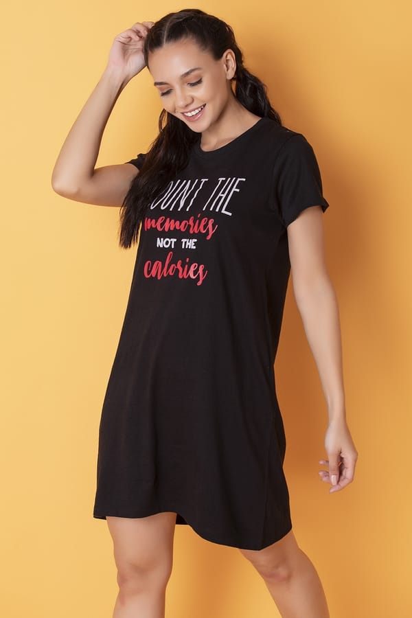 Buy Text Print Short Night Dress in Black 100 Cotton Online India