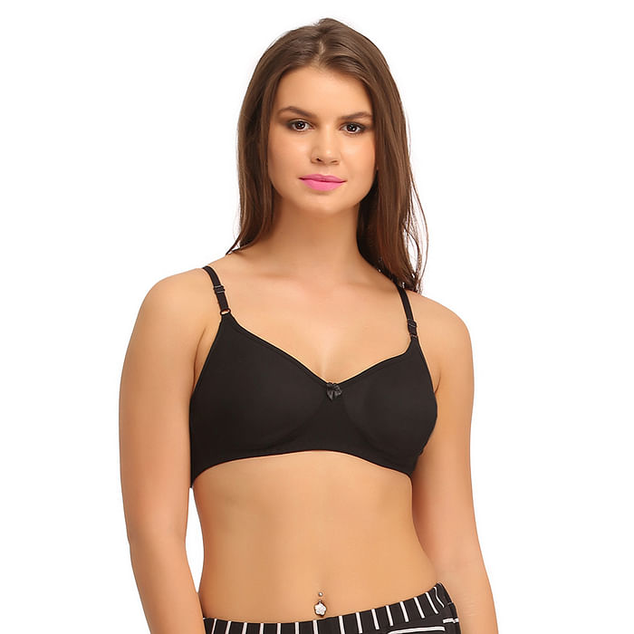 

Clovia Cotton Non-Padded Wirefree T-shirt Bra With Moulded cups - Black - BR0243P13